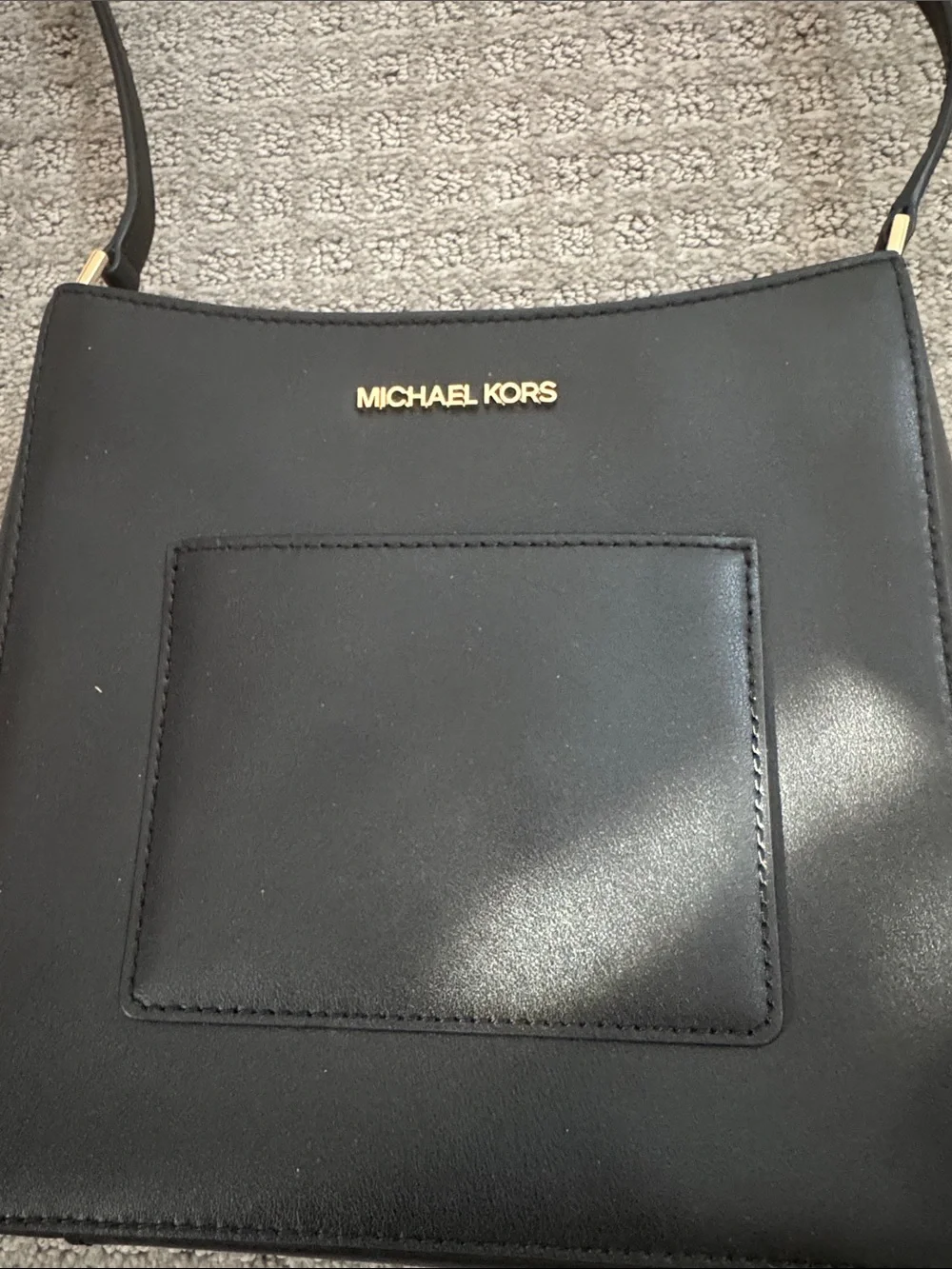 Michael Kors Black Leather Crossbody Shoulder Bag with Front Pocket
